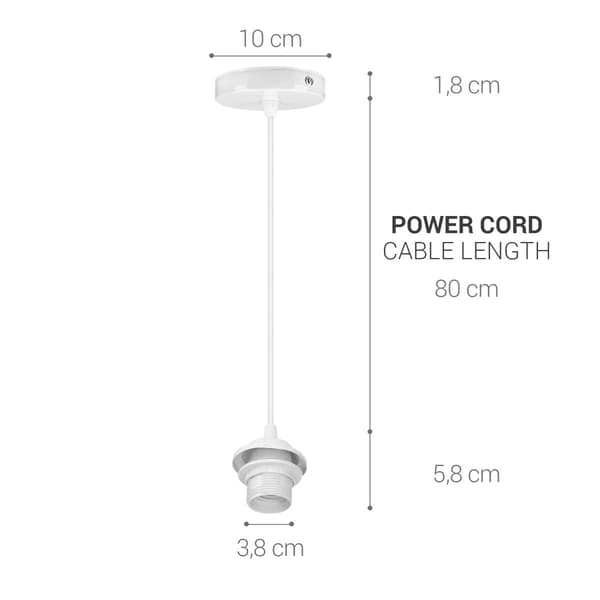 2x Electrical Cable for Lamp - Cable with White E27 Socket and Fixing