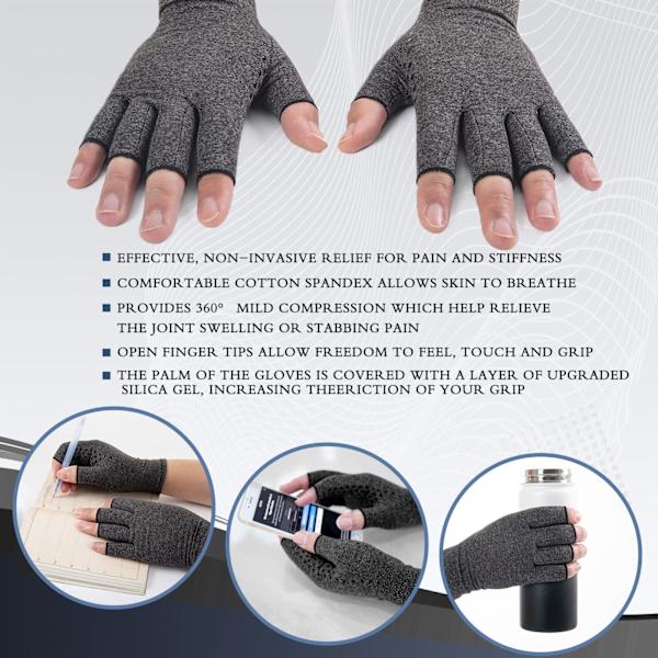 Fingerless Compression Gloves - 1 Pair Grey L Grey L L Grey