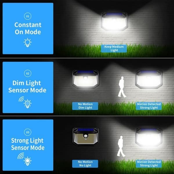 Utendørs solcellelampe - QINGQUE - 178 LED-lys - Bevegelsessensor - 3 moduser - IP65 vanntett