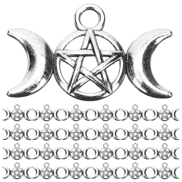 80 st Smycken Berlocker Triple Moon Pentagram Berlocker För örhängen Halsband Armband Silver2,2x1,3CM Silver 2.2x1.3CM