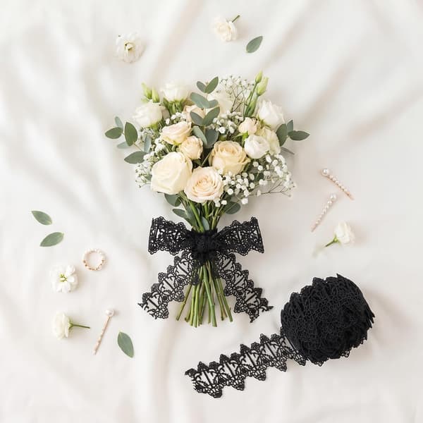 Blondekantbånd, 1,6 tommer x 5 yards blomsterbrodert bånd