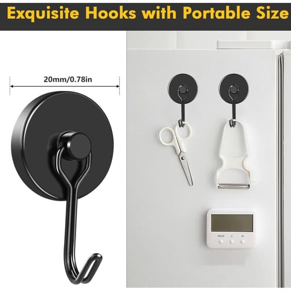 Powerful Magnetic Hook, Neodymium Black Refrigerator Magnet, Swivel Magnetic Hook - for Kitchen, Dish Towel, Table, 6pcs