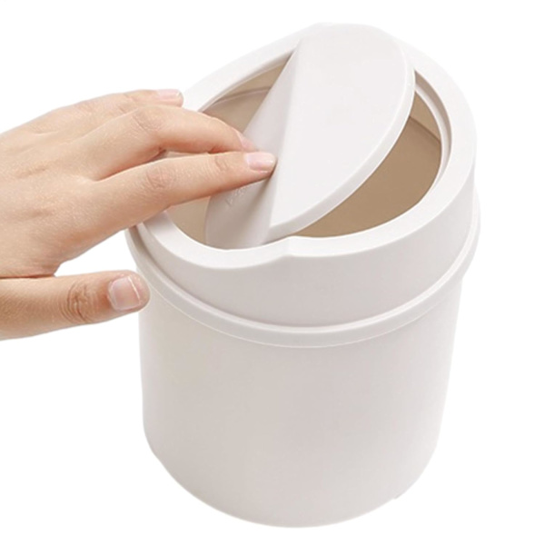White Generic Tabletop Trash Can | Desktop Trash Can with Lid | Small Portable Tabletop Trash Can | Kitchen Trash Can For B