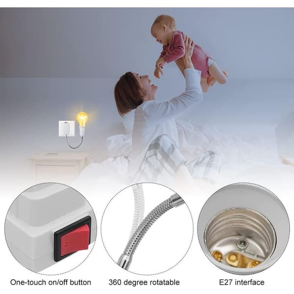E27 Socket with Wireless Switch, 2 Pieces 360 Degree Adjustable E27 Lamp Holder, Bulb Adapter, for Office, Bedroom, Kitchen