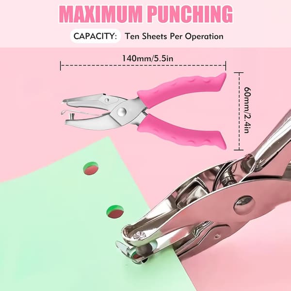 2 PCS Hole Punch, Diameter 1/4 \" and 1/8 \" Single Hole Punch, with Pink Soft Grip Hole Punch Single, for Home, Office and Study, Suitable for
