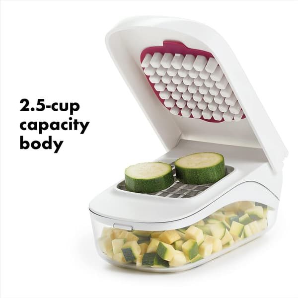 Vegetable Chopper with Easy-Open, Non-Slip Base, Removable Grid, Practical, White