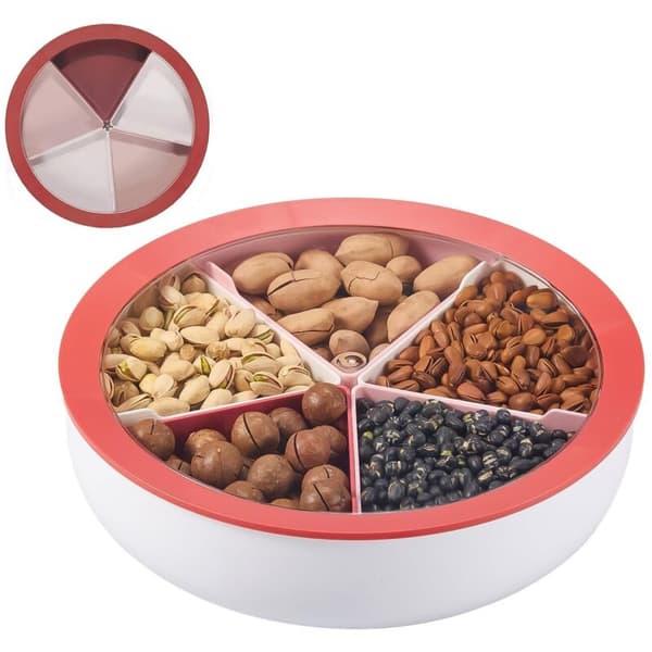 Kreativ snackserveringsfat med lock. Röd. ca 11.2″ diameter 3.1″ höjd