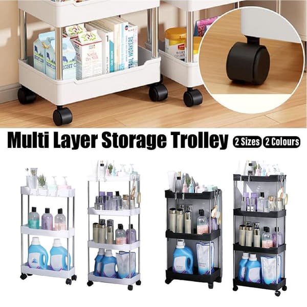Multi-layer Rolling Storage Cart Kitchen Bathroom Organizer Shelf with Wheels 3-White