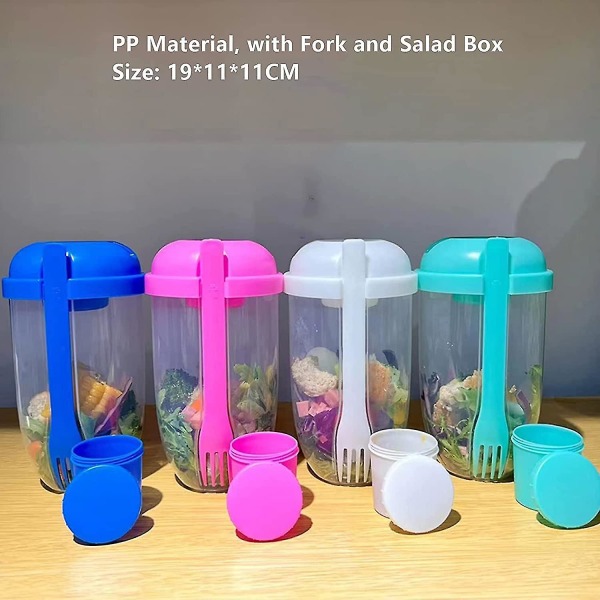 Keep Fit Salad Meal Shaker With Fork And Salad Dressing Holder, Fresh Healthy Salad Cups, Portable Salad Container, Leakfree