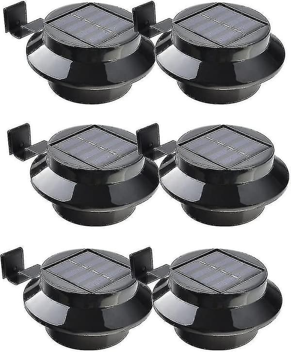 Pakke med 6 solcelledrevne LED-lamper til tagrende, hegn, tag, tagrende, have, græsplæne, væg, sort