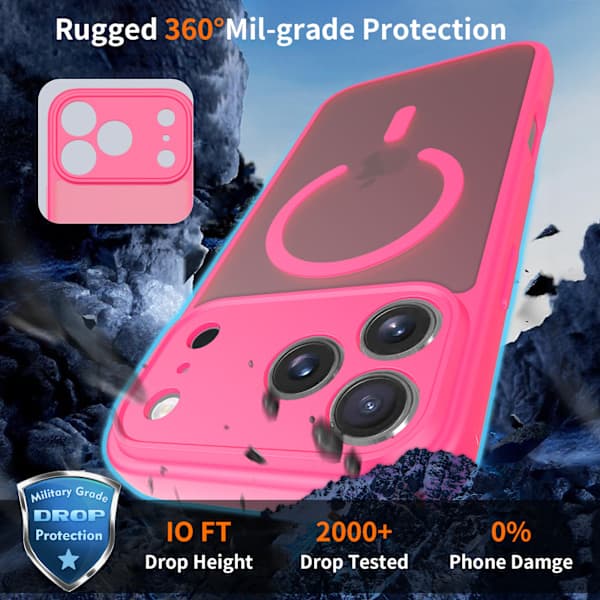 Magnetisk telefoncover til iPhone 17 Pro Max - Allround kamerabeskyttelse, MagSafe-kompatibel - Rosarød