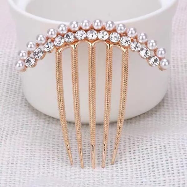Perlehår Sidekam Krystall Rhinestone Kam Dekorativ Perlehårnål Brudehårstyling Tilbehør for Kvinner Bryllup (Gull)