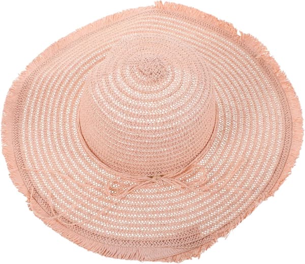 Bredbremmet stråhatt for kvinner, overdimensjonert floppyhatt for stranden, rosa brem