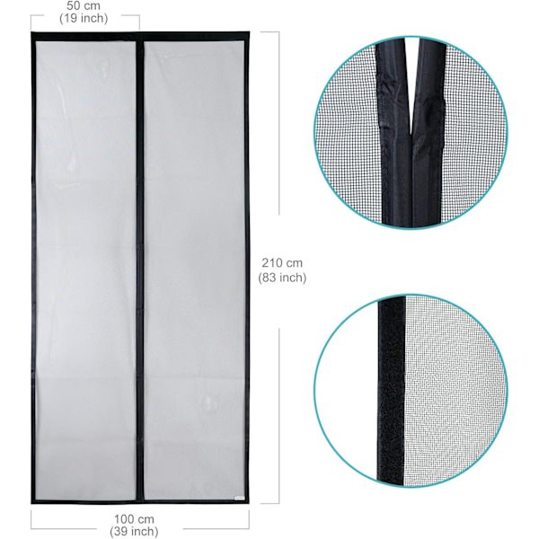 Magnetisk Myggenet Til Dør (100x210, Sort)