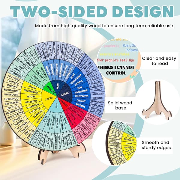 Følelseshjulssæt, Terapi Følelseshjul Dobbeltsidet, Mental Sundhed Følelsesdiagram (Multifarvet)