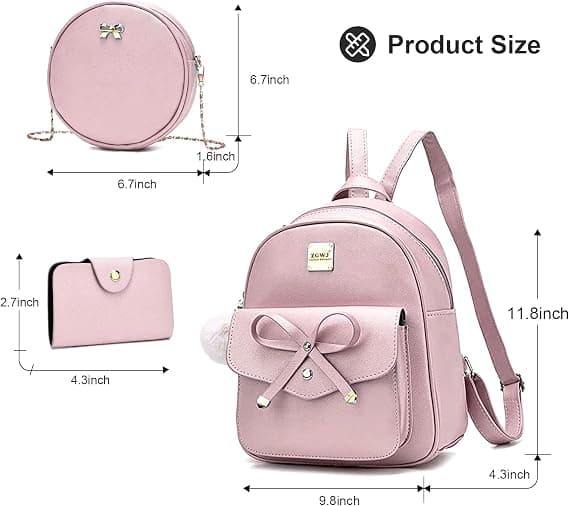 Mini Backpack Set for Women - Three-piece set, compact PU leather, stylish backpack, cute and casual everyday backpack for travel