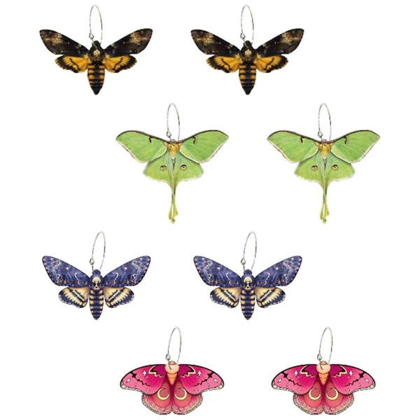 4 Pairs Of Insect Earrings Moth Dangle Ear Rings Women Ear Jewelry Fashion Earrings7.5X5CM