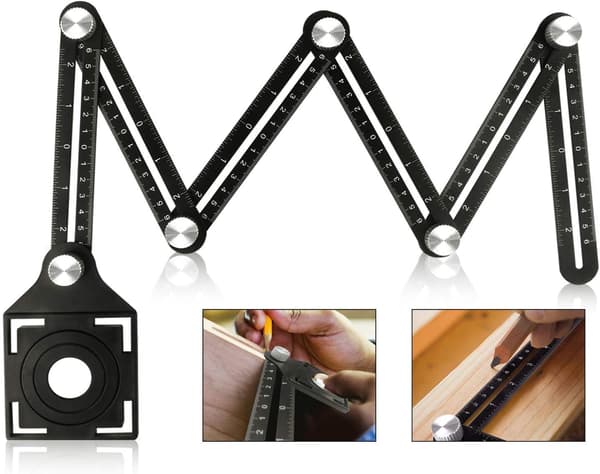 Multifunctional Measuring Ruler with Positioning Hole, 6-Sided Aluminum Alloy Angle Tool, Black
