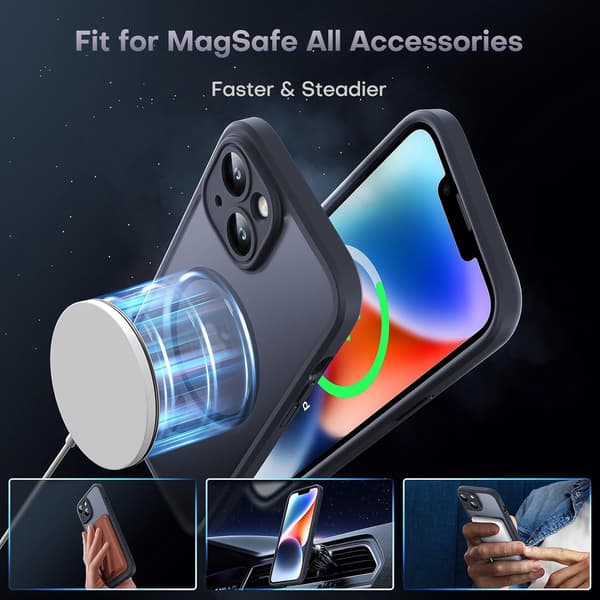 Magnetic Case for iPhone 14 - Full Camera Protection, MagSafe Compatible, Transparent Matte Back