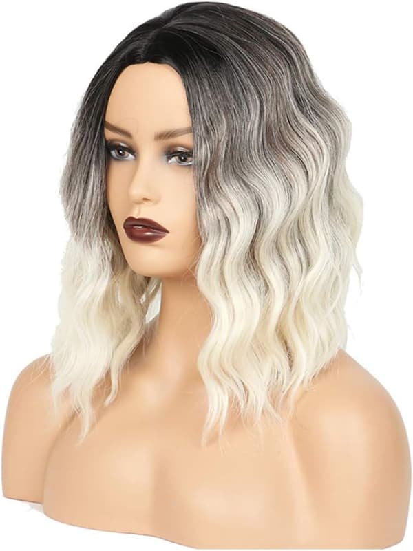 Short Bob Shadow Wig, 35cm Wavy Short Synthetic Wig, Women's Natural