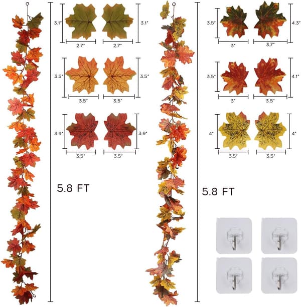 wxsp 2-pack Höstlönngirlang - 1,8 m/st Hösthängande höstlövrankor för hemträdgård bröllopsfest Thanksgiving-middag eldstad dörrkarm