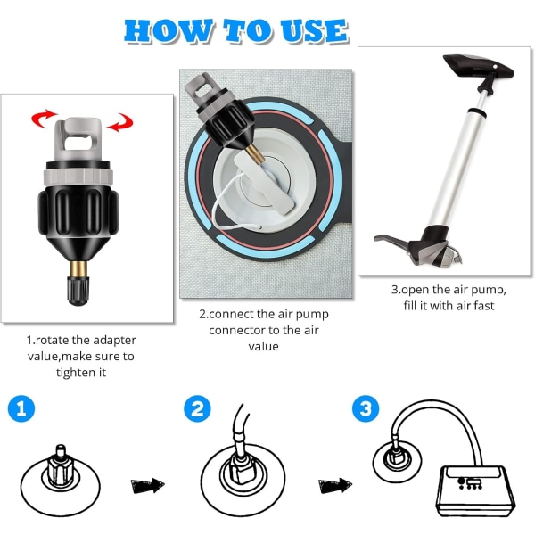 2 stk. Oppustelig Båd SUP Pumpe Adapter Luftpumpe Konverter Luftventil Adapter Konventionel Luftpumpe Adapter Pumpning Hoved Forbindelse