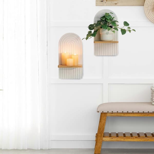 Ljusstake Boho Dekor Trä Regnbåge Vägg Hyllor för Kontor Vardagsrum