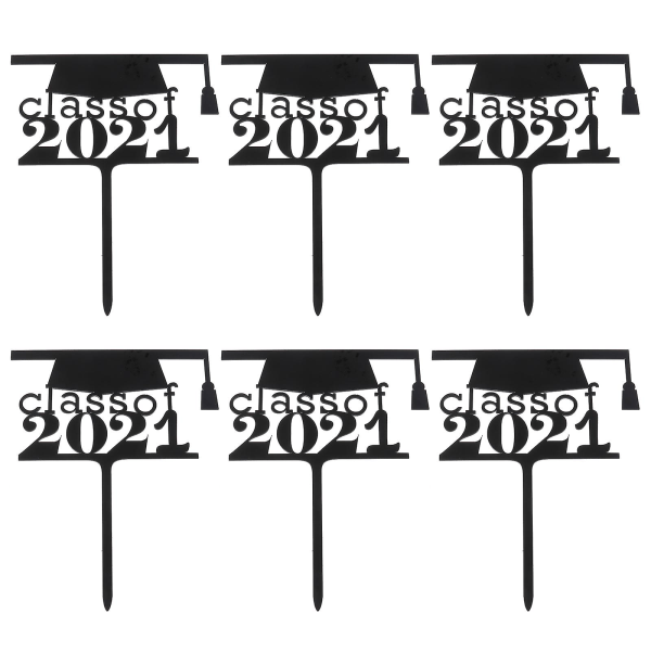 6 stk. Graduation Kage Toppers Grads År Kageindsats Akryl Trencher Hat Kage Dekoration Gradua Black 14X11X0.1CM