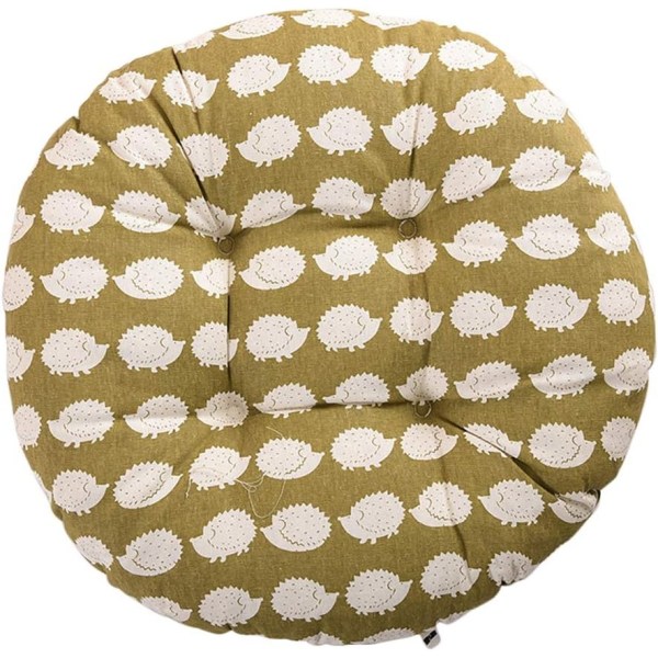 Tuolinpehmuste, pyöreä, istuinpehmuste, kukkakuvio, eläinpainatus, istuinpehmuste ulkokäyttöön, puutarhaan, parvekkeelle, 40 cm, puuvilla ja pellava, siili