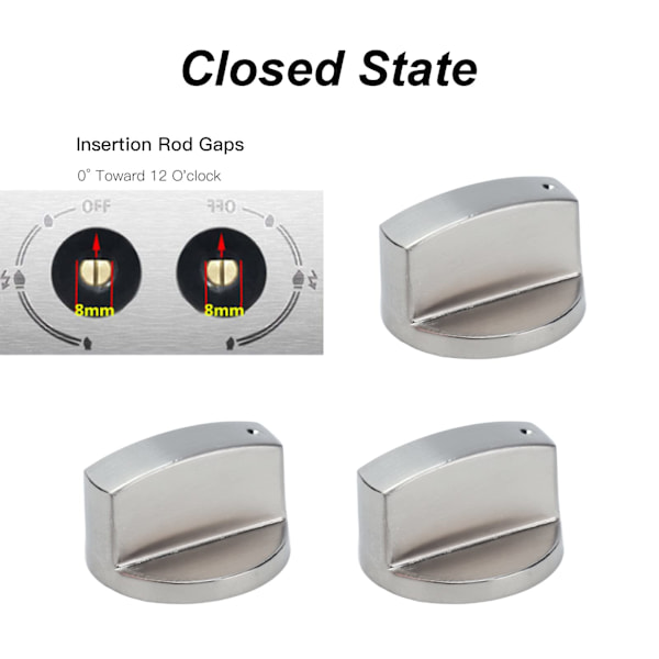 6 stk. 8 mm komfyr-kontrollknapper i sinklegering, erstatningsknapper for kjøkkenkomfyr, gasskomfyr, mikrobølgeovn (0° bryter)