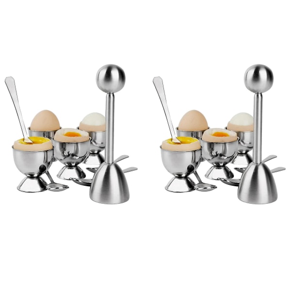 Rustfritt stål Egg Cracker Topper Sett, hardkokte egg Separator Holder, 8 skjeer, 8 kopper, 2 skjell R