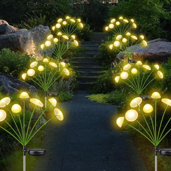 2-pakning 16LED Solcellelamper for Hage Utendørs, Soppformede Solcellelamper Utendørs, IP65 Vanntett Ildfluelampe Utendørs Dekor Varm Hvit