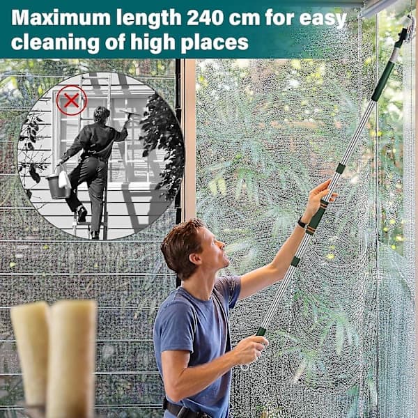 2-in-1 Professional Window Squeegee, 210 cm Interlocking Shower Squeegee with 2 Microfiber Cloths, 180° Rotating Window Cleaner
