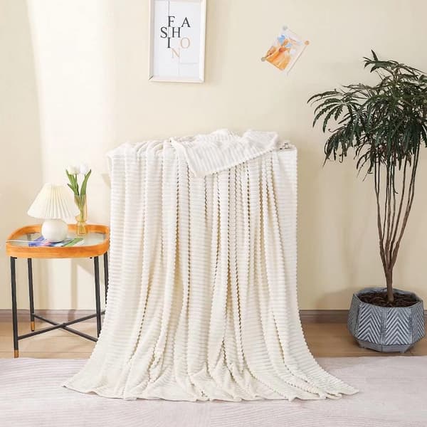 Mykt teppe, 100 x 150 cm, hvitt fleeceteppe til sofa, mykt og varmt, barneteppe, mikrofiber, fluffy sofadekke, sofatrekk