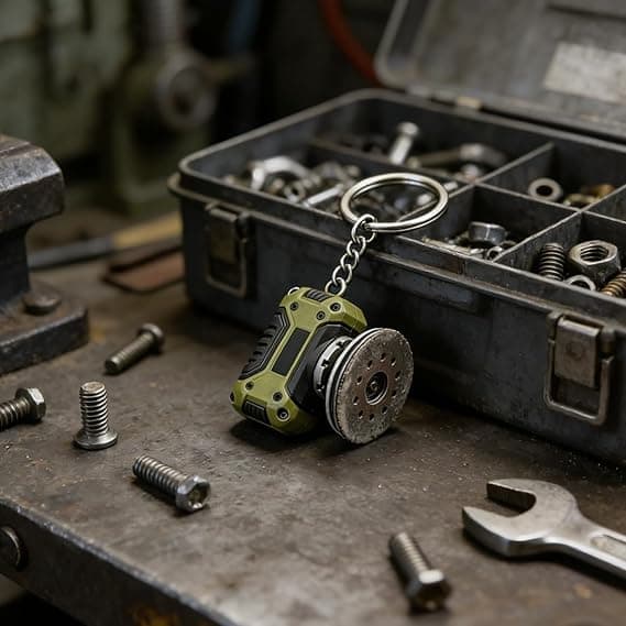 Mini Angle Grinder Keychain, Polished Replica Tool Keychain, Decorative Accessory, Tough Gift for Dads and Tool Lovers [Ho]