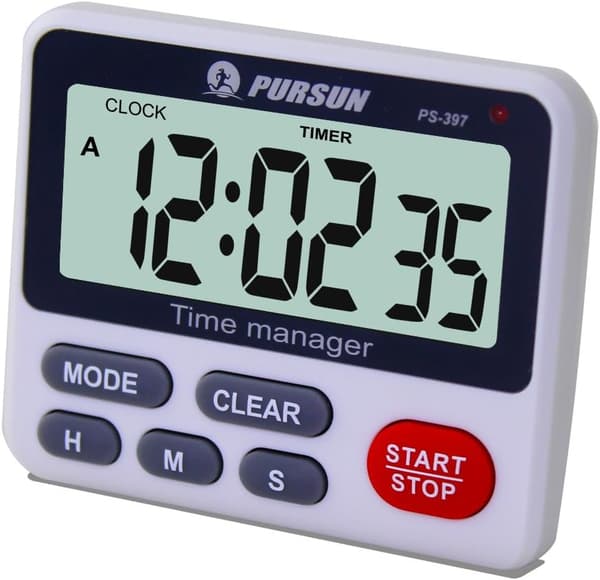 Køkkentimer, Køkkentimer med Ur, Digital Timer, Stopur, Timer med Magnetisk Bagside og Sammenklappeligt Stativ (Batterier Inkluderet)