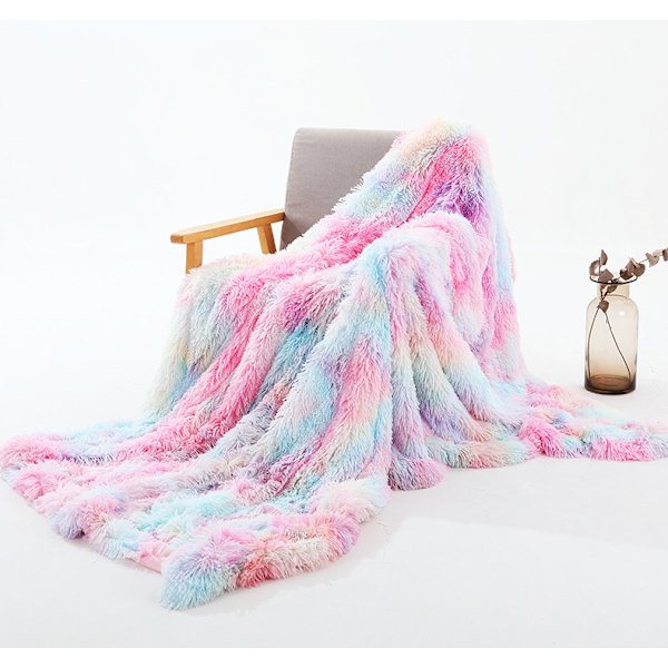 Plushfilt, Nappfilt, Rutig Filt, Regnbågsfärg 130*160cm