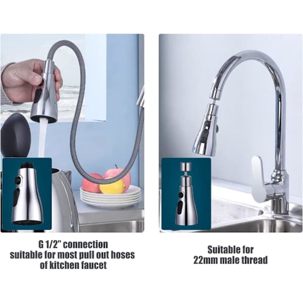 360° Rotatable Kitchen Faucet Nozzle with 3 Modes - Kitchen Faucet Spray Head Replacement Faucet Head Aerator