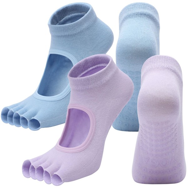 2 par Toeless Yogas strumpor för kvinnor Pilates strumpor med grepp Bomull Halksäkra Öppna tåstrumpor för Pilates Pure Barre Ballet Dans