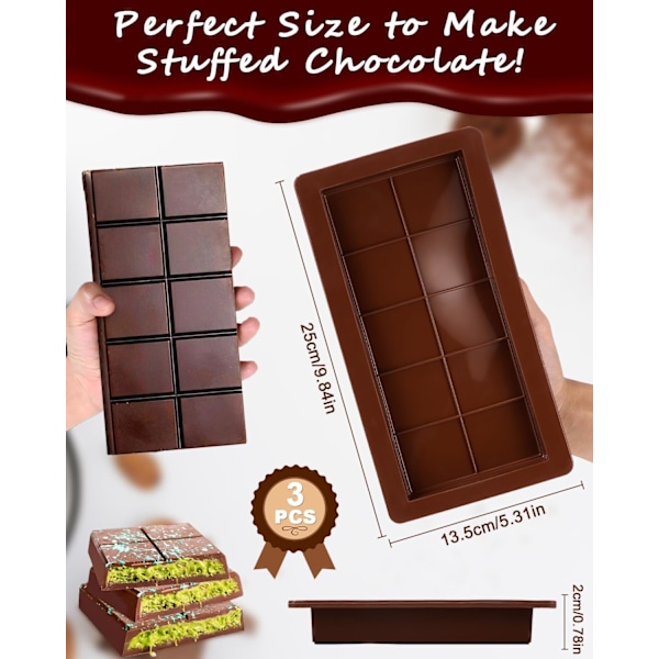 Chokladform djup, 3-pack, chokladplatta extra djup chokladform för chokladpraliner, godis, för egen choklad