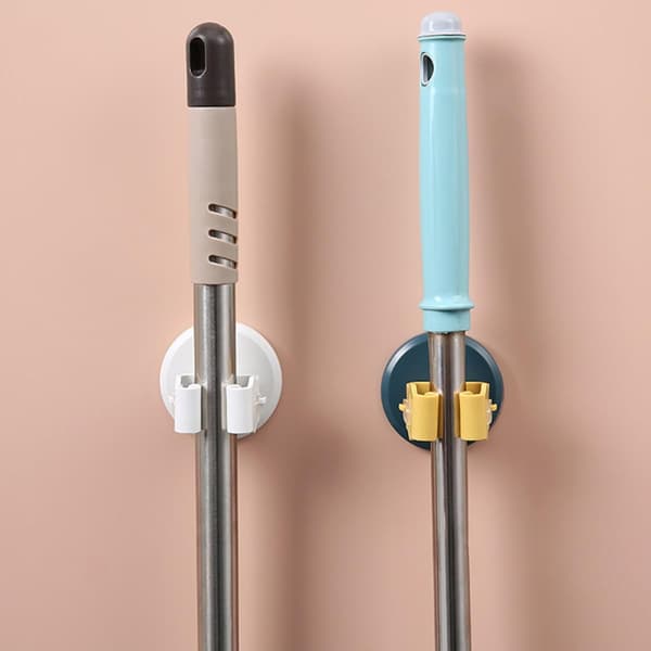 White 3-piece ABS Wall-Mounted Broom Clips - No Drilling Required - Non-Slip Function - for Kitchen and Balcony