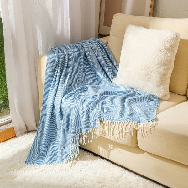 Hyggelig tæppe, sengetæppe, sofa, uldtæppe, tæppe, plaid, sofatæppe, fluffy sofatæppe, merinouldtæppe, fluffy varmt tæppe blå 130*220cm
