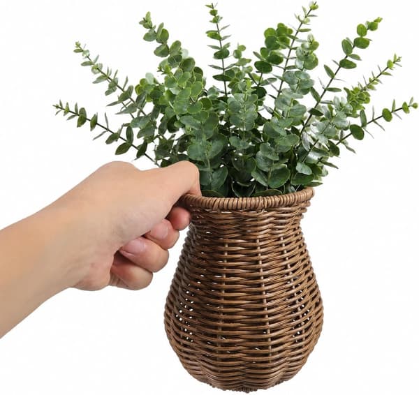 Liten rottingvase for blomster, 5,7\" rustikk flettet kurv Silver