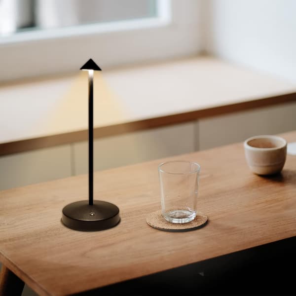 Cordless Table Lamp, Modern Black Battery Operated Desk Lamp, 2-Level Brightness Dimmable Bar Lamp, Battery Powered Aluminum Table Lamp