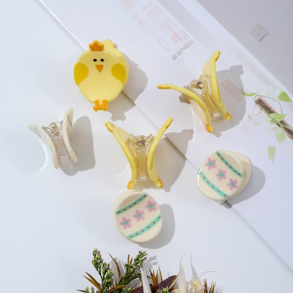 New mini cartoon hair clip with chicken and Easter egg design (3 chickens + 3 Easter eggs)