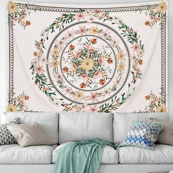 1 st Blommig Mandala Gobeläng för Sovrum, Estetisk, Bohemisk, Väggdekoration