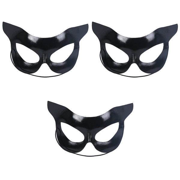 3 st Sexiga Masker Halv Ansikte Festmask Maskerad Halloween Kattform Kostym Svart Maskeradmask Bil 3pcs 16X10cm