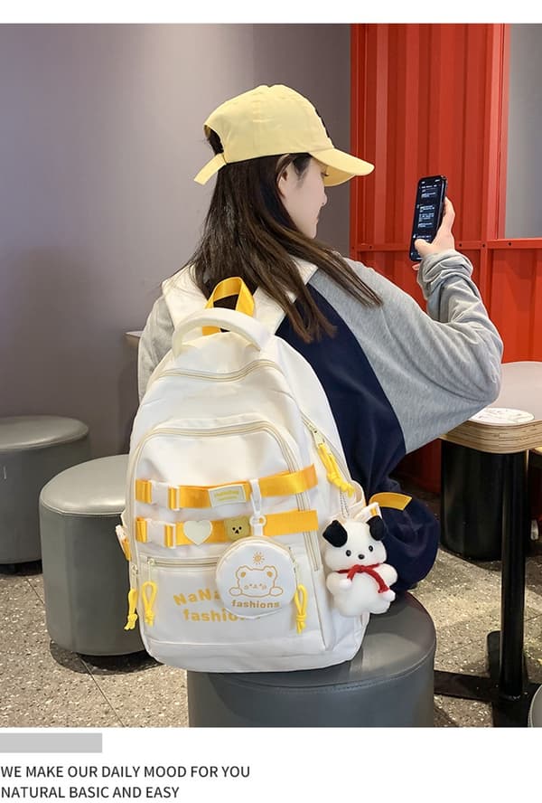 School Bag for Women Kids Shoulder Bag - White with Yellow