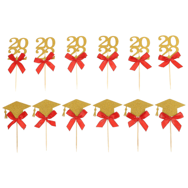 12 stk. Graduation Celebration Grad Frugt Picks Graduation Dessert Toppers Graduation Kageindsæt Pic Red 10.8X6CM