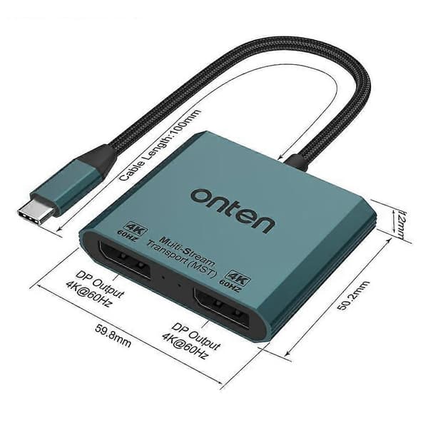 ONTEN OTN-UC915 USB-C til Dobbelt DP 4K 60Hz Konverter Multi-Skærm Display Adapter